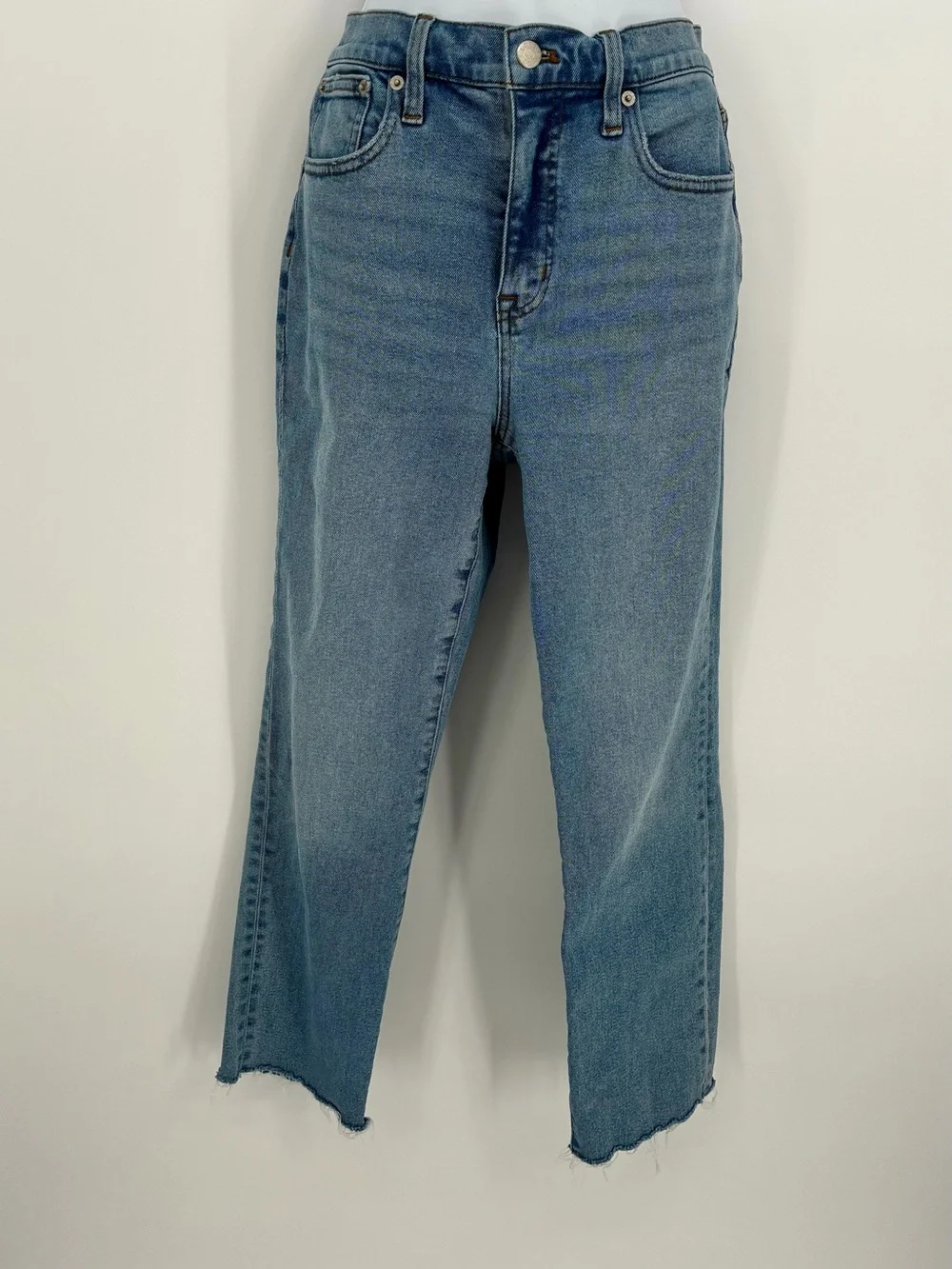 J.Crew Essential Straight High Rise Raw Hem Medium Wash Denim Jeans Size 28